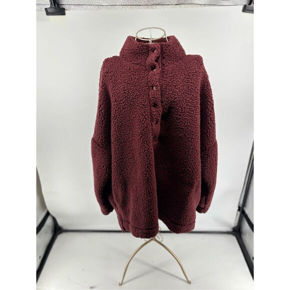 AERIE Women’s Sherpa Cozy Pullover Sweatshirt Size XXL 2X NWT Snaps Pockets - Picture 1 of 9